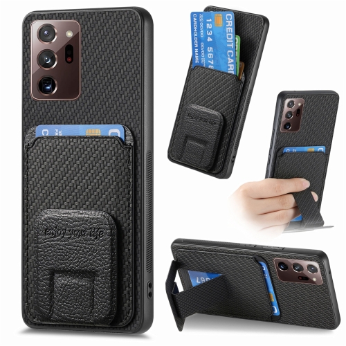 

For Samsung Galaxy Note20 Ultra Carbon Fiber Card Bag Fold Stand Phone Case(Black)