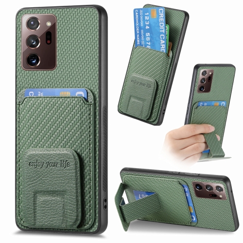 

For Samsung Galaxy Note20 Ultra Carbon Fiber Card Bag Fold Stand Phone Case(Green)