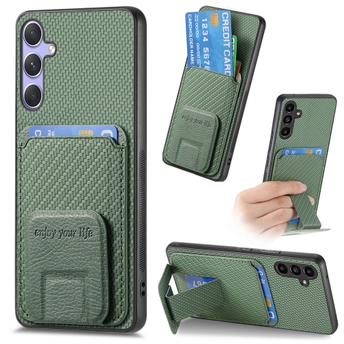 

For Samsung Galaxy S25 Ultra 5G Carbon Fiber Card Bag Fold Stand Phone Case(Green)