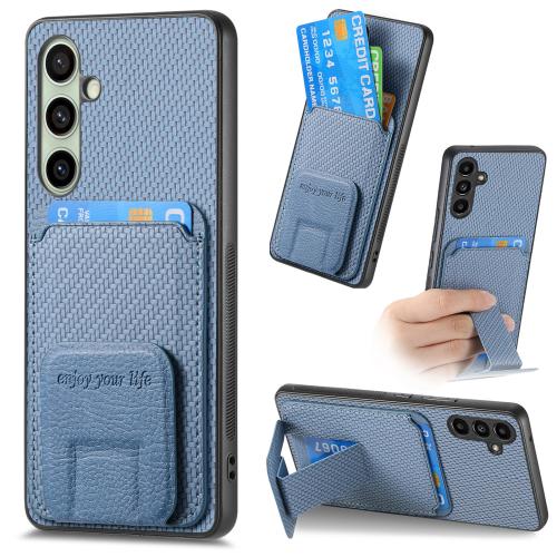 

For Samsung Galaxy A56 5G Carbon Fiber Card Bag Fold Stand Phone Case(Blue)