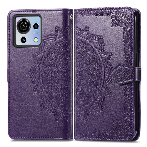 

For ZTE Blade V50 Vita Mandala Flower Embossed Leather Phone Case(Purple)