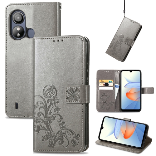 

For ZTE Blade L220 Four-leaf Clasp Embossed Leather Phone Case(Rrey)