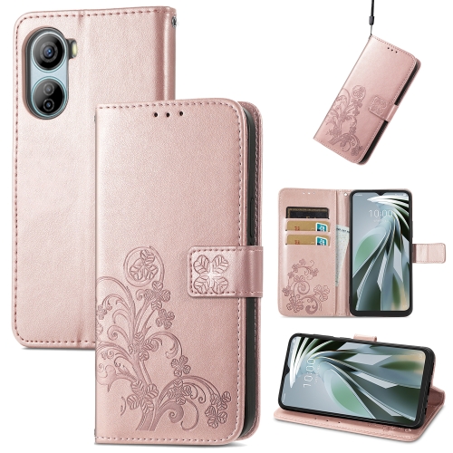 

For ZTE Libero 5G IV Four-leaf Clasp Embossed Leather Phone Case(Rose Gold)
