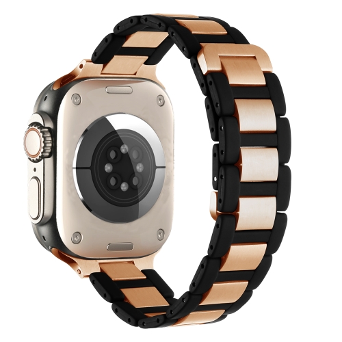 For Apple Watch Series 3 42mm Rubber Stainless Steel Magnetic Watch Band Black Rose Gold