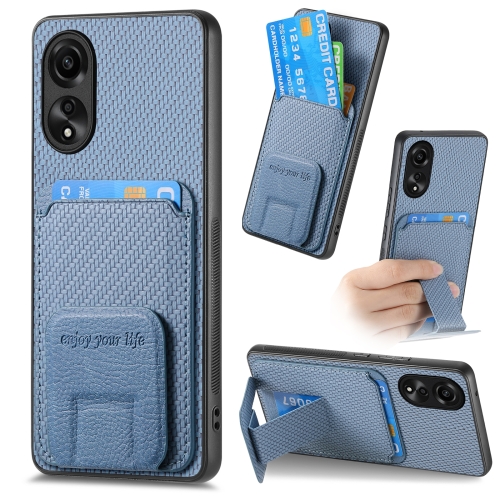 

For OPPO A58 4G Carbon Fiber Card Bag Fold Stand Phone Case(Blue)
