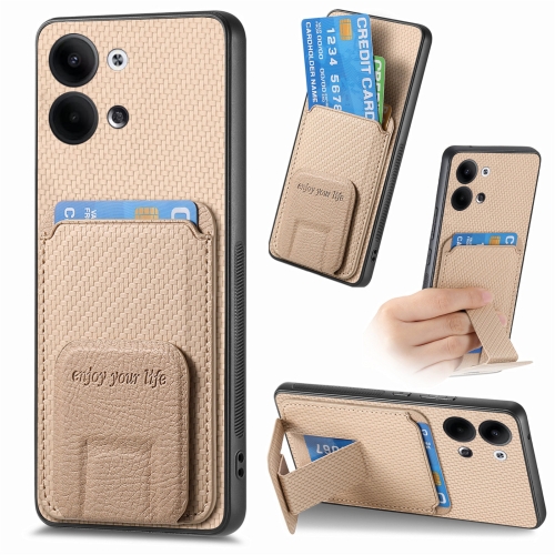 

For OPPO Reno9 5G Carbon Fiber Card Bag Fold Stand Phone Case(Khaki)