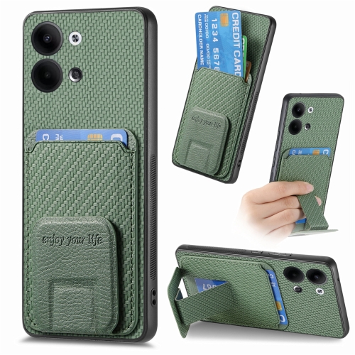 

For OPPO Reno9 5G Carbon Fiber Card Bag Fold Stand Phone Case(Green)