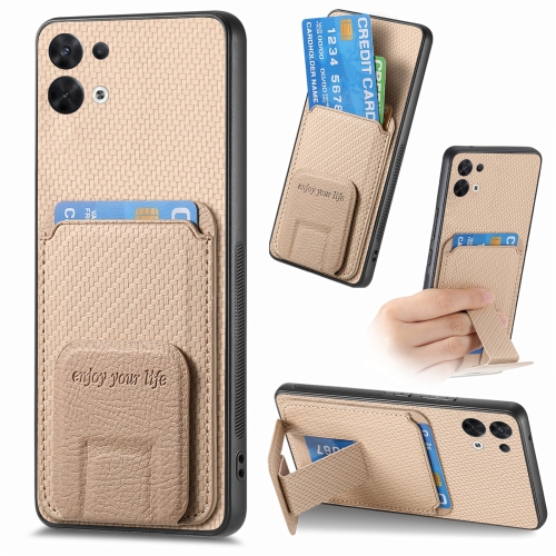 

For OPPO Reno8 5G Carbon Fiber Card Bag Fold Stand Phone Case(Khaki)