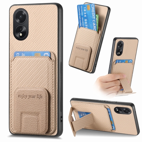 

For OPPO A38 4G / A18 4G Carbon Fiber Card Bag Fold Stand Phone Case(Khaki)