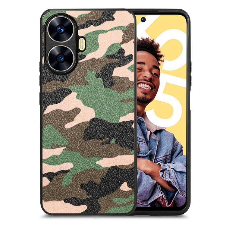 

For Realme C55 Retro Camouflage Leather Back Phone Case(Green)