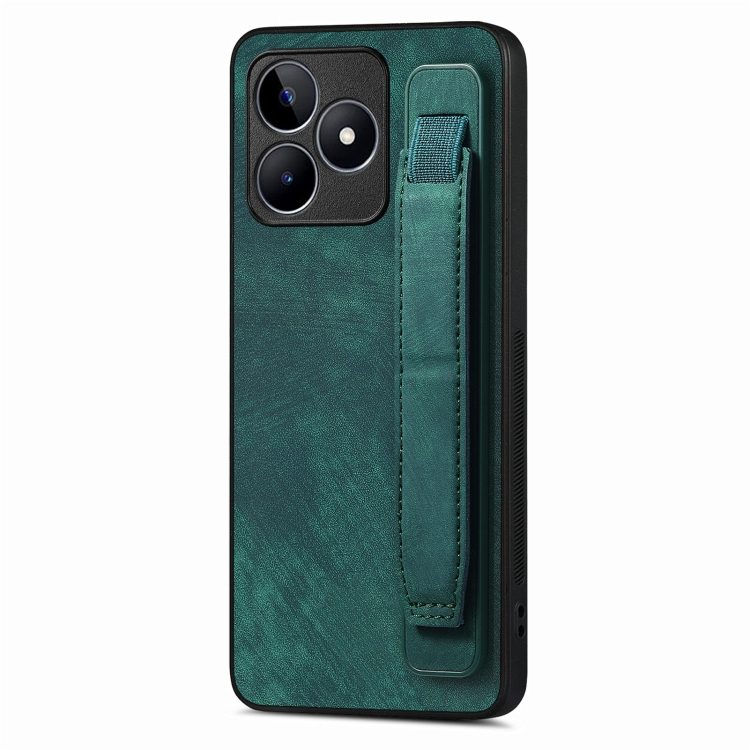 

For Realme C53 Retro Wristband Holder Leather Back Phone Case(Green)