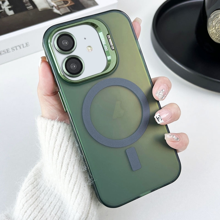 

For iPhone 11 MagSafe Lens Holder PC Hybrid TPU Phone Case(Green)