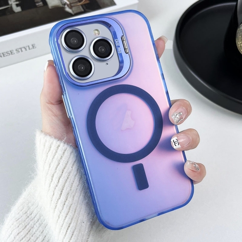 

For iPhone 11 Pro Max Lens Holder MagSafe PC Hybrid TPU Phone Case(Blue)