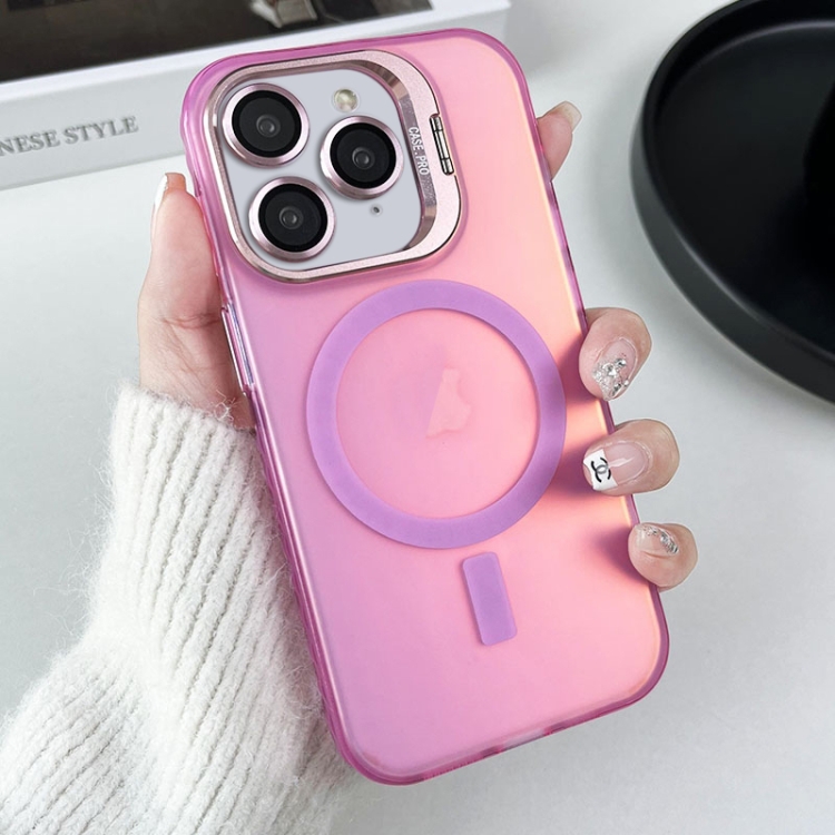 

For iPhone 11 Pro Max MagSafe Lens Holder PC Hybrid TPU Phone Case(Pink)