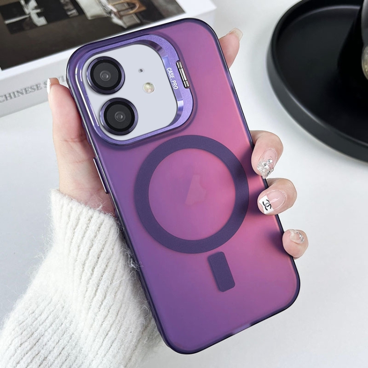 

For iPhone 12 MagSafe Lens Holder PC Hybrid TPU Phone Case(Purple)