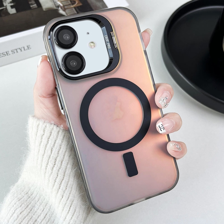 

For iPhone 12 MagSafe Lens Holder PC Hybrid TPU Phone Case(Black)