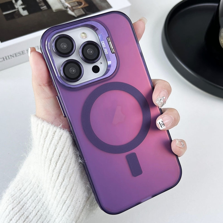 

For iPhone 12 Pro Max Lens Holder MagSafe PC Hybrid TPU Phone Case(Purple)