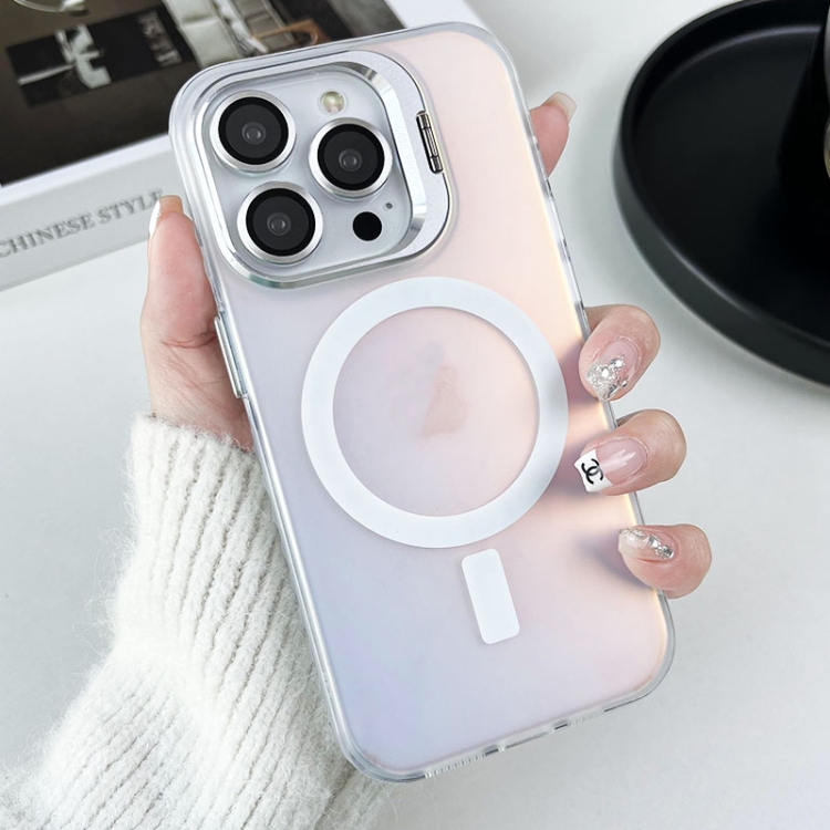 

For iPhone 13 Pro Max MagSafe Lens Holder PC Hybrid TPU Phone Case(White)