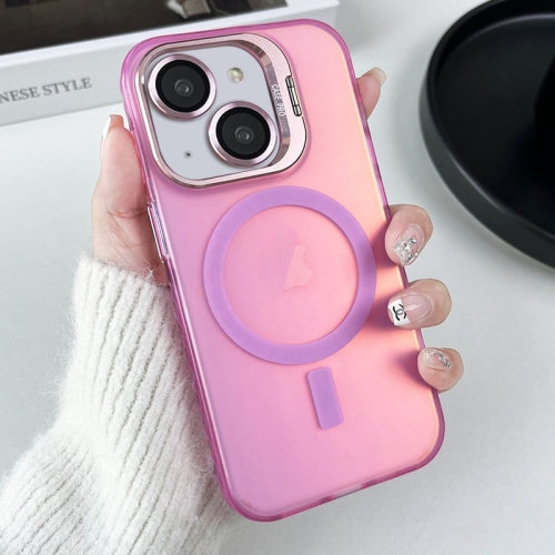 

For iPhone 14 Plus Lens Holder MagSafe PC Hybrid TPU Phone Case(Pink)