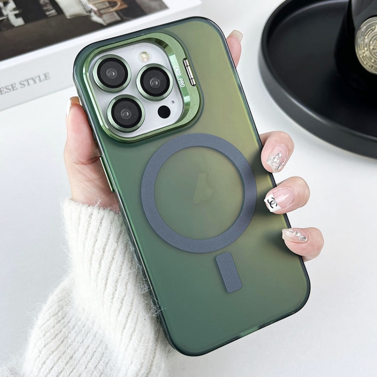 

For iPhone 14 Pro Max MagSafe Lens Holder PC Hybrid TPU Phone Case(Green)