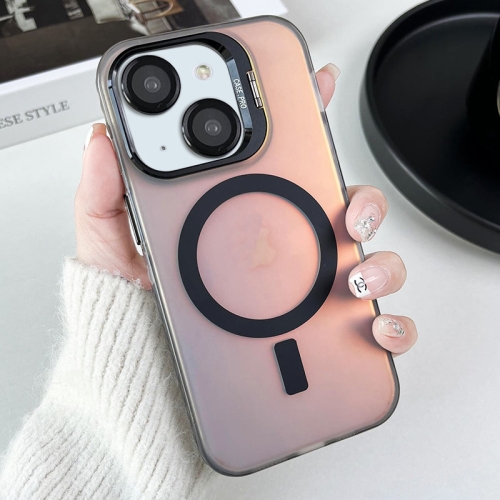 

For iPhone 15 MagSafe Lens Holder PC Hybrid TPU Phone Case(Black)