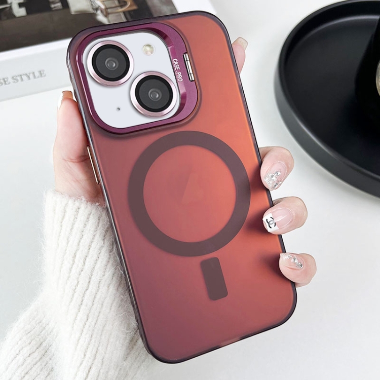 

For iPhone 15 MagSafe Lens Holder PC Hybrid TPU Phone Case(Red)