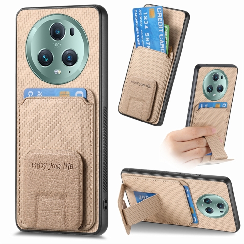

For Honor Magic5 Carbon Fiber Card Bag Fold Stand Phone Case(Khaki)