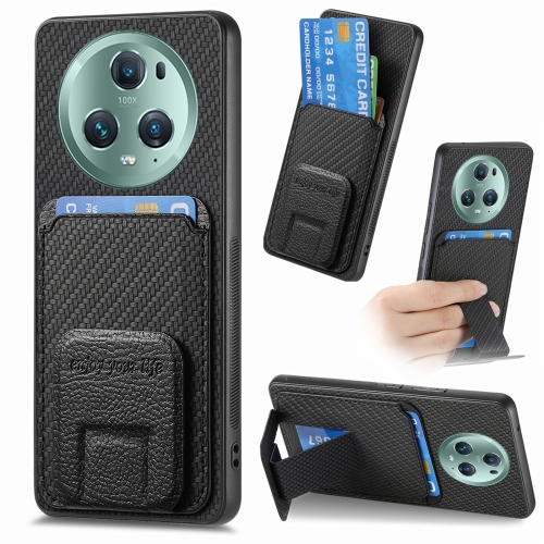 

For Honor Magic5 Pro Carbon Fiber Card Bag Fold Stand Phone Case(Black)