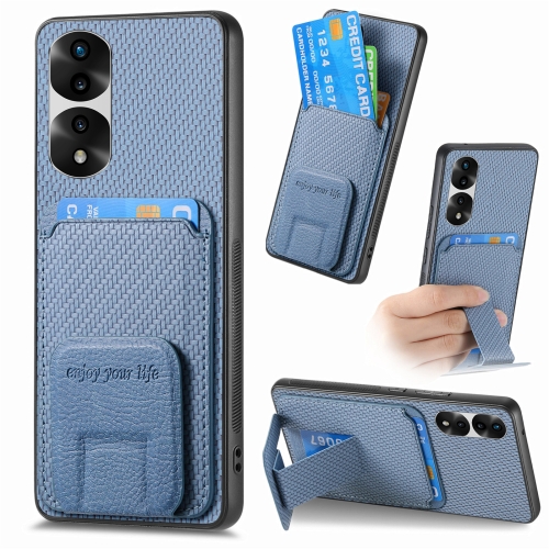 

For Honor 80 Pro Carbon Fiber Card Bag Fold Stand Phone Case(Blue)