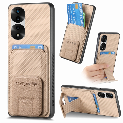 

For Honor 80 Pro Carbon Fiber Card Bag Fold Stand Phone Case(Khaki)