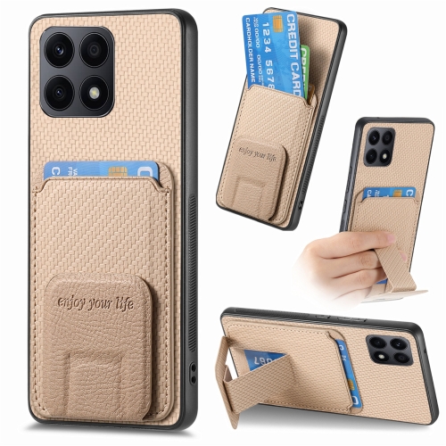 

For Honor X8A Carbon Fiber Card Bag Fold Stand Phone Case(Khaki)
