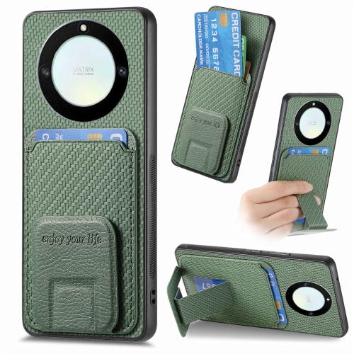 For Honor X40 Carbon Fiber Card Bag Fold Stand Phone Case(Green) rc remote controller transmitter storage bag replacement for wft07 09s et07 radiolink at9s frsky x9d flysky controller carring case