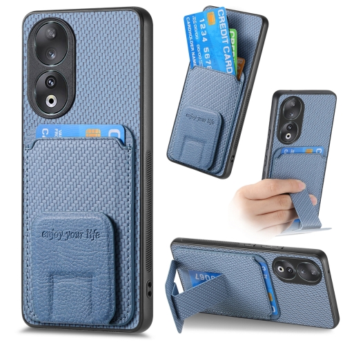 

For Honor 90 Carbon Fiber Card Bag Fold Stand Phone Case(Blue)