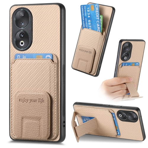 

For Honor 90 Carbon Fiber Card Bag Fold Stand Phone Case(Khaki)