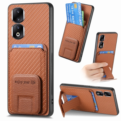 

For Honor 90 Pro Carbon Fiber Card Bag Fold Stand Phone Case(Brown)