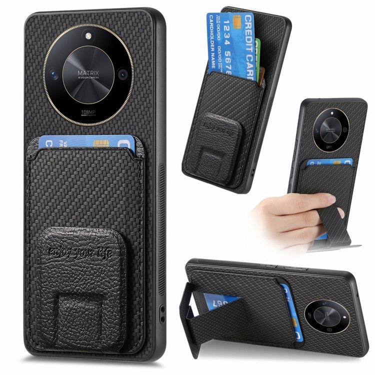 

For Honor X50 5G Carbon Fiber Card Bag Fold Stand Phone Case(Black)