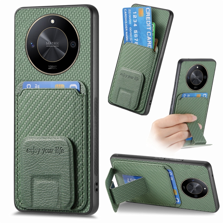 

For Honor X50 5G Carbon Fiber Card Bag Fold Stand Phone Case(Green)