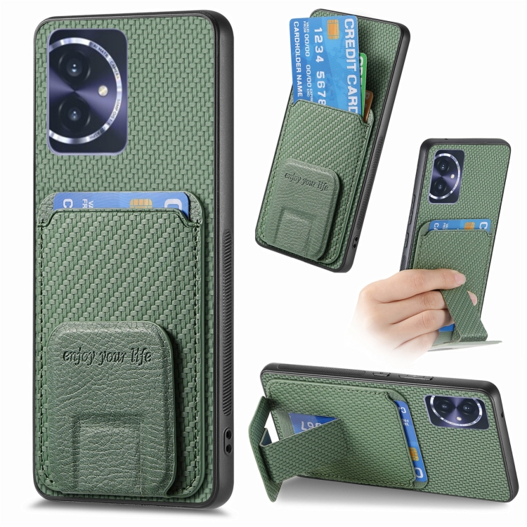 

For Honor 100 5G Carbon Fiber Card Bag Fold Stand Phone Case(Green)