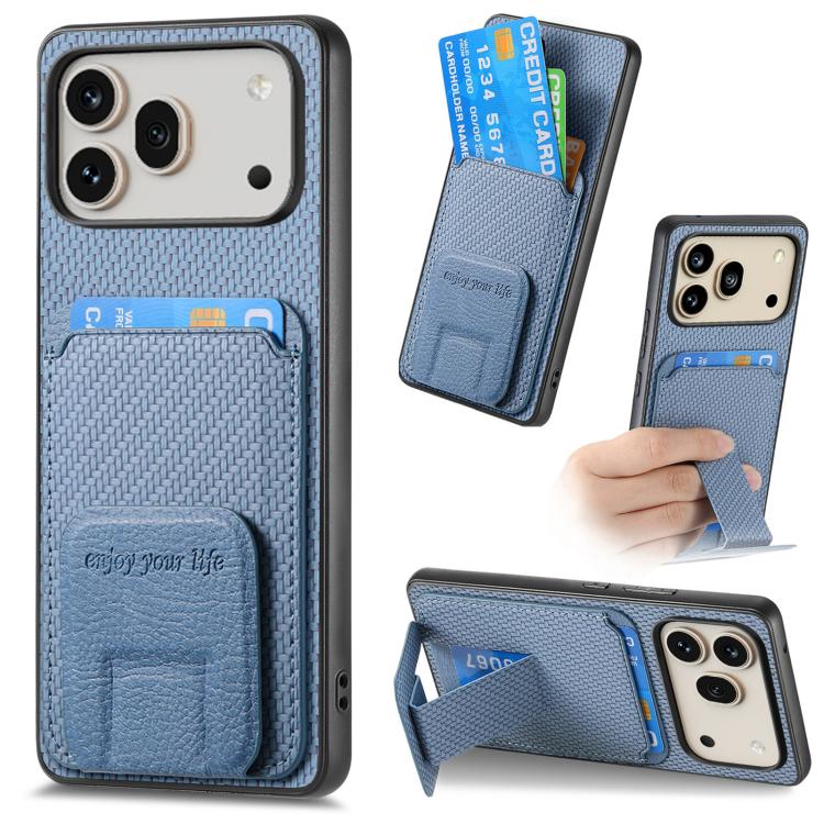

For Honor 600 Pro Global Carbon Fiber Card Bag Fold Stand Phone Case(Blue)