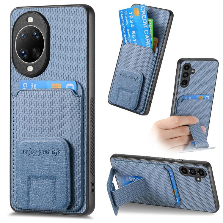 

For Huawei nova 14 Ultra Carbon Fiber Card Bag Fold Stand Phone Case(Blue)