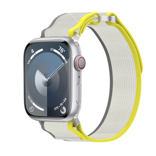 Para Apple Watch Series 9 41mm Faixa de relógio de nylon duplo com gancho e laço mais rápido (amarelo + bege)