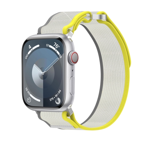 Voor Apple Watch Series 9 41 mm dubbele klittenband snellere nylon horlogeband (geel + beige)