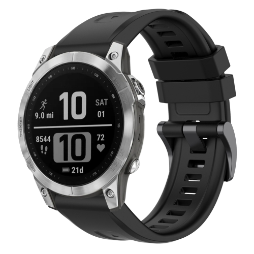 

For Garmin Fenix 7 Pro Solid Color Black Buckle Silicone Quick Release Watch Band(Black)