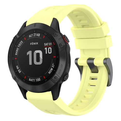 

For Garmin Fenix 6 Pro GPS Solid Color Black Buckle Silicone Quick Release Watch Band(Yellow)