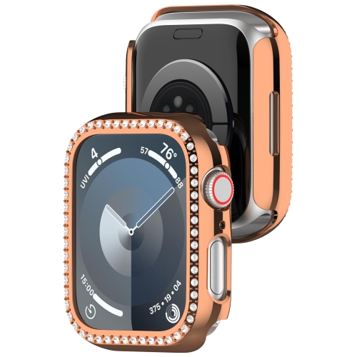 Pour Apple Watch Series 9 41 mm Boîtier de montre PC creux en diamant (or rose)