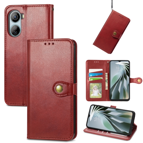

For ZTE Libero 5G IV Retro Solid Color Buckle Leather Phone Case(Red)