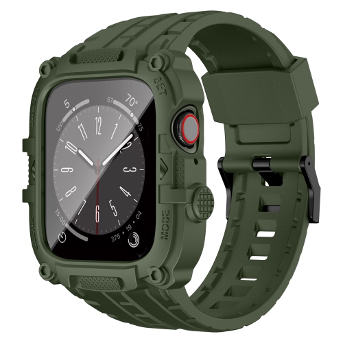 Para Apple Watch Series 8 Caja con banda de reloj integrada con marco de TPU de 45 mm y película templada integrada (verde)
