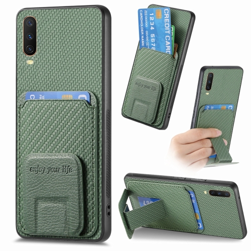 

For vivo Y12 / Y15 / Y17 / Y3 Carbon Fiber Card Bag Fold Stand Phone Case(Green)