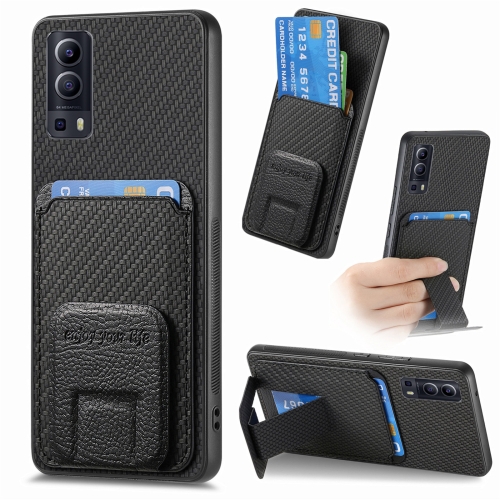 

For vivo Y72 5G Carbon Fiber Card Bag Fold Stand Phone Case(Black)