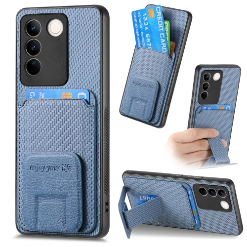 

For vivo S16E/V27E Carbon Fiber Card Bag Fold Stand Phone Case(Blue)